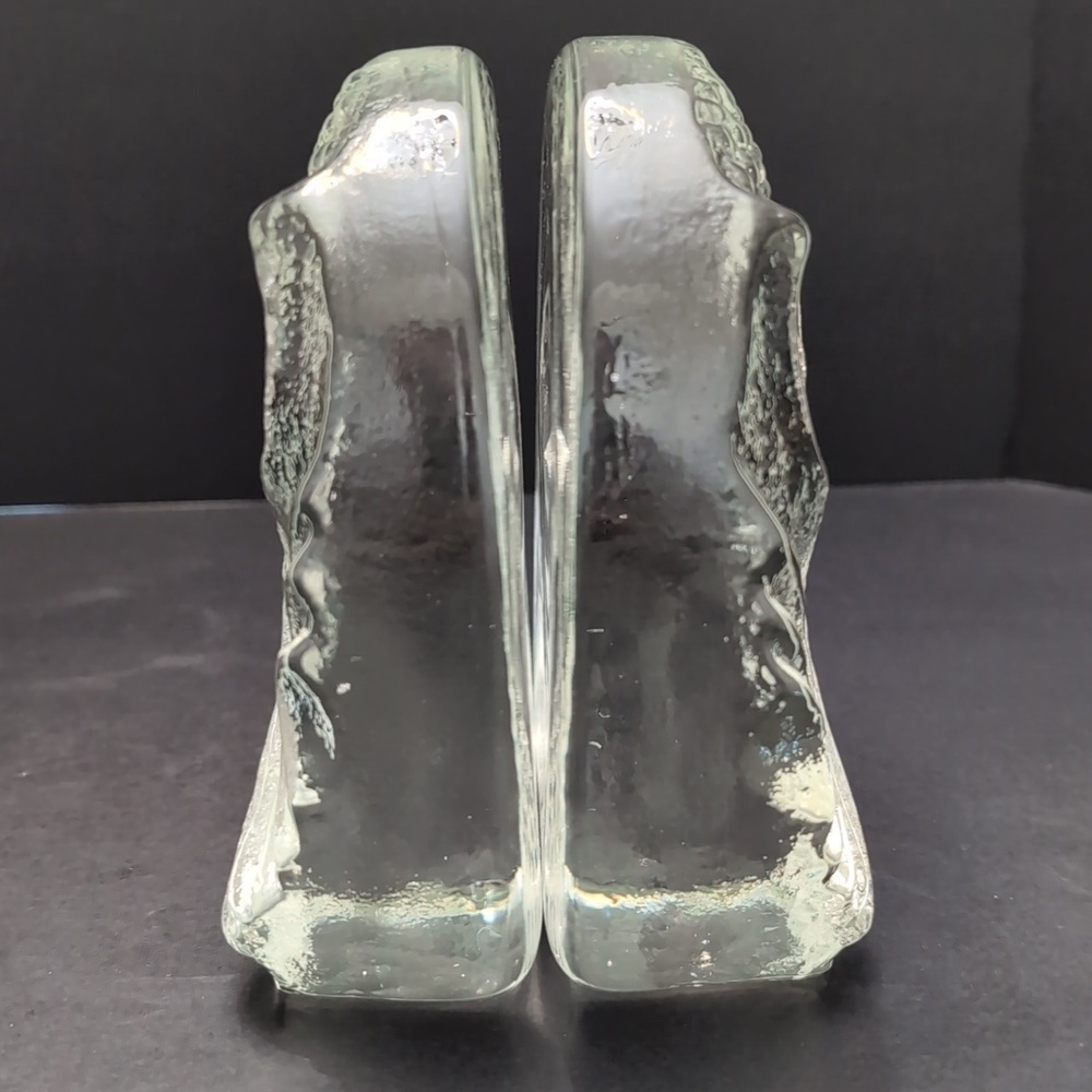 VGT,Clear Art Glass Pilgrim Owl Bookends. - Picture 5 of 8